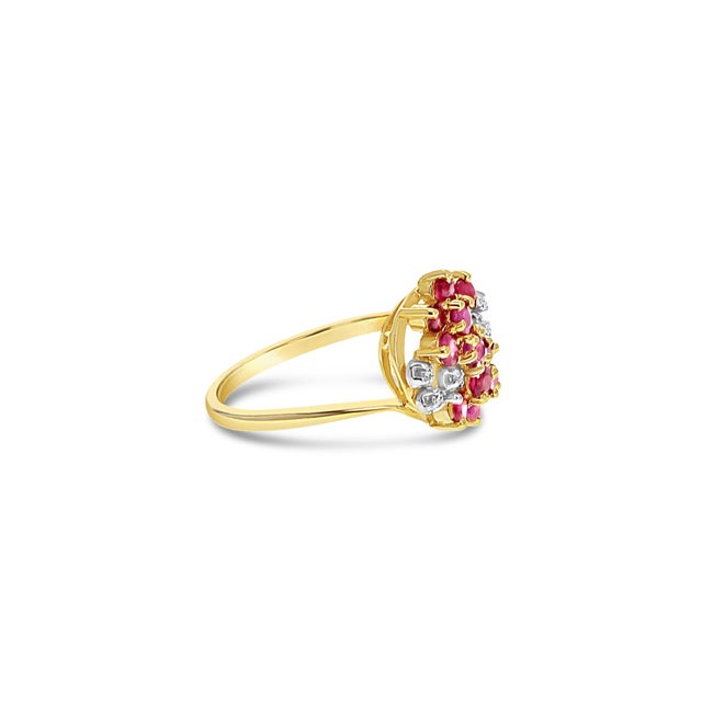 Contemporary Diamond Ruby Cluster Ring 14k Yellow Gold, Size 5 For Sale - Image 3 of 3