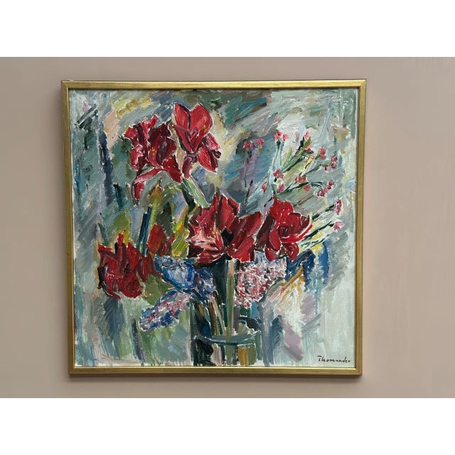Harry Thomander, Amaryllis and Hyacinths, 1960s, Oil on Canvas, Framed For Sale - Image 15 of 15