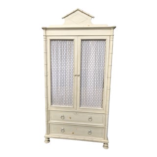1980s French Baker Furniture Co. Painted Faux Bamboo Armoire For Sale