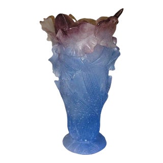 Daum Orchid Amethyst Pate De Verre Vase For Sale