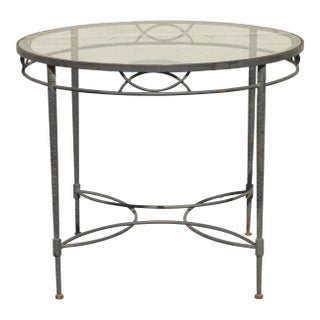 Mario Papperzini for Salterini “Amalfi” Round Iron Dining Table With Glass Top | 1950s For Sale