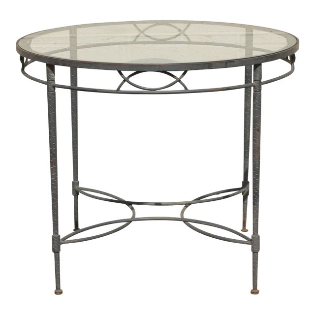 Mario Papperzini for Salterini “Amalfi” Round Iron Dining Table With Glass Top | 1950s For Sale