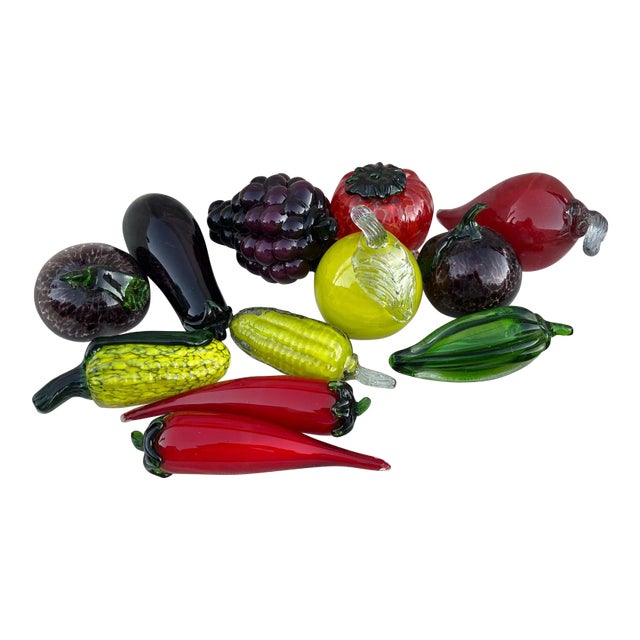 Vintage 1970s Large Blown Glass Fruits & Veggies - Set of 14 For Sale