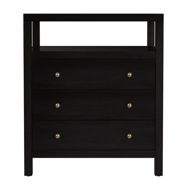 Spritely Home Accent Furniture Nora 27 in. W Rectangular Wood 3 Drawer Tall Nightstand with Open Shelf on Top, Antique Coffee For Sale - Image 4 of 8