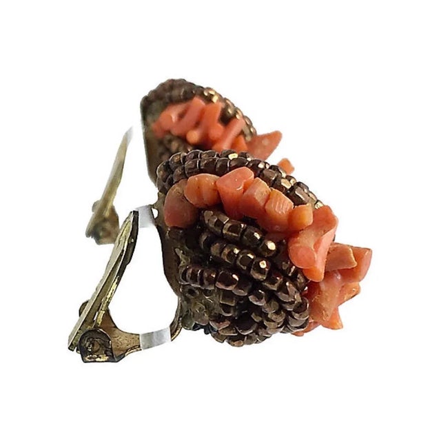 Mid 20th Century Haskell Style Bronze & Coral Knot Earrings - 2 Pieces For Sale - Image 5 of 6