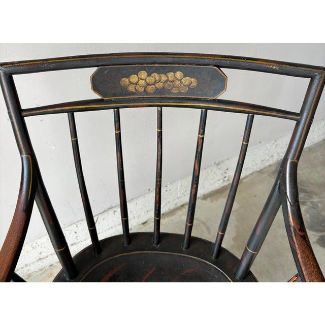 19thc Original Paint Decorated Windsor Arm Chair For Sale - Image 4 of 10