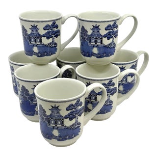 Johnson's Brothers Blue Willow Chinoiserie Mugs Made in England -Set of 8 For Sale