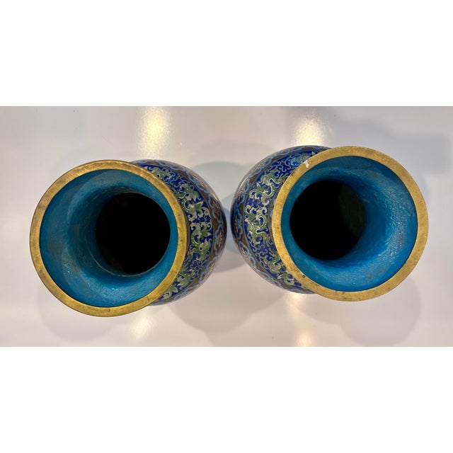 Metal Impressive Chinese Cloisonné Vases - A Pair For Sale - Image 7 of 10