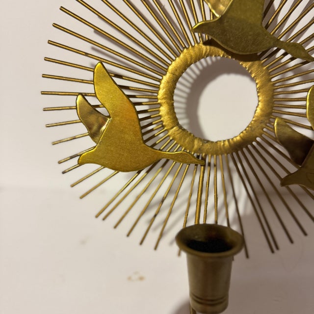 Curtis Jere 1960s Mid Century Modern Atomic Gold Metal Flying Geese Sunburst Wall Candle Sconce 1 Piece For Sale - Image 4 of 11