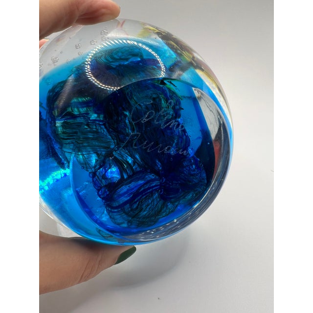1980s Coline Murano Art Glass Aquarium Egg 7’’ Large Signed For Sale - Image 5 of 5