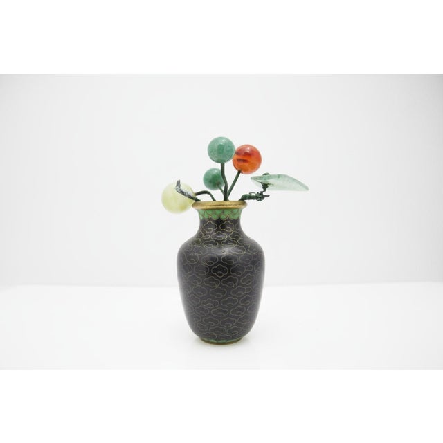 Chinese Chinese Black Flower Cloisonne Miniature Vase With Stone Flower Bouquet For Sale - Image 3 of 8