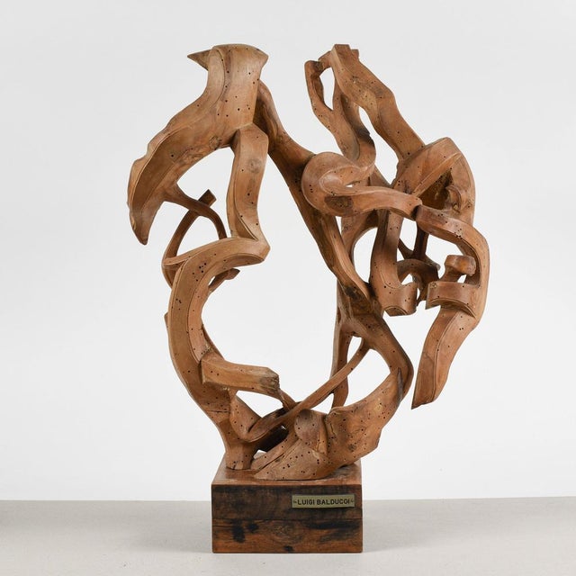 Stylized wooden sculpture created by luigi balducci 1970 has many woodworm holes, it has already been given the anti-...