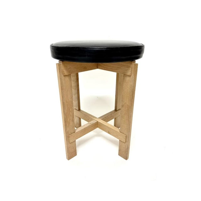 Mid-Century Modern Oak and Leather Stool from Luxus, 1960s For Sale - Image 3 of 8