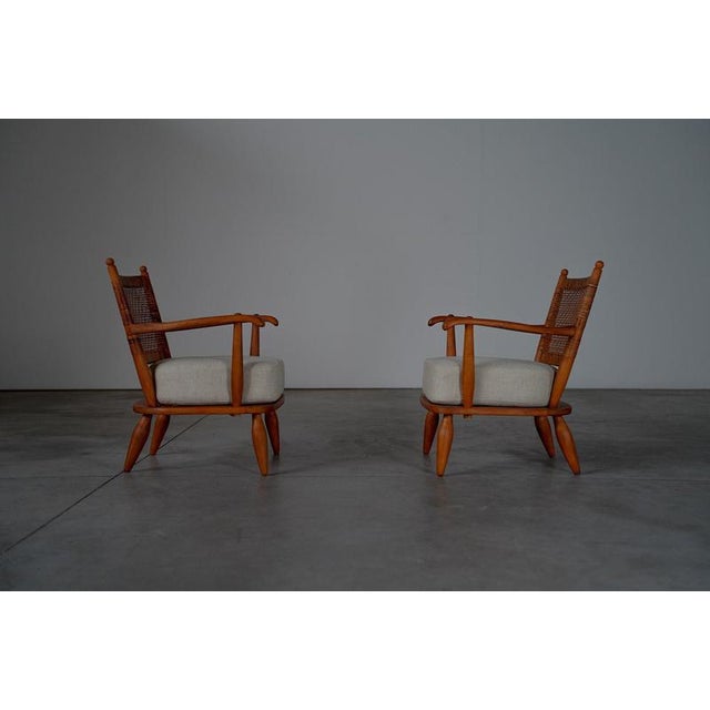 Lounge Chairs with Rattan Backrest, France, 1950s, Set of 2 For Sale - Image 15 of 18