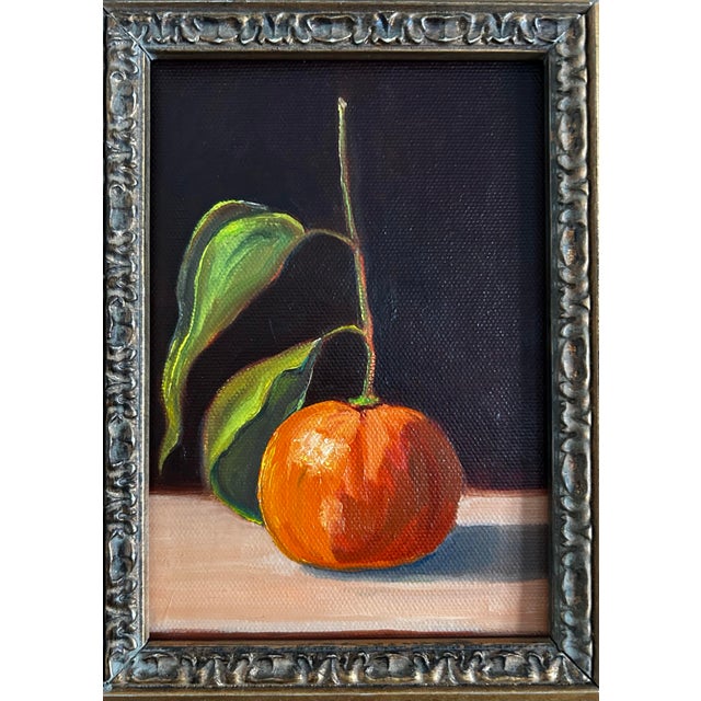 Original Realistic Oil Painting of a Mandarin Orange in Ornate Gold Frame For Sale - Image 4 of 5