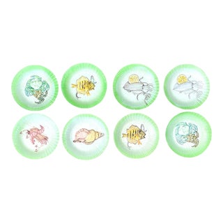 Vintage Italian Hand-Painted Ceramic Seafood Plates - Set of 8 For Sale