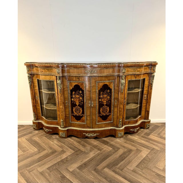 Antique Victorian Walnut Marquetry Inlaid Credenzas, 1880s, Set of 2 For Sale - Image 15 of 18
