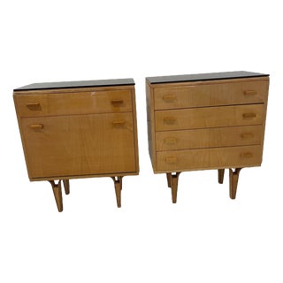 Vintage Nightstands with Original Black Opaline Glass by Novy Domov, 1960s, Set of 2 For Sale