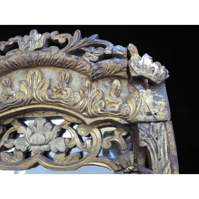 Antique Chinese Carved Lotus Flower Gilt Wood Wall Hanging Mirror For Sale - Image 10 of 13