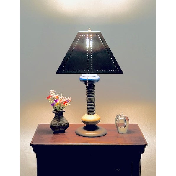 Andrew Wender Studio Pottery Raku Totem Lamps With Custom Copper Shades, Signed - A Pair For Sale - Image 4 of 18