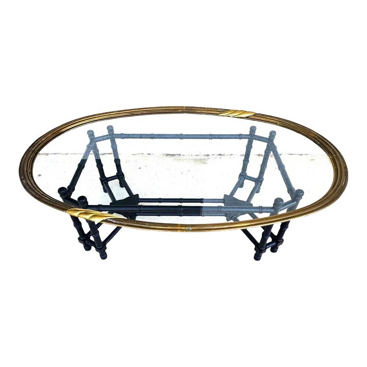 Brass Tray Coffee Table Bamboo Glass Chippendale Asian Regency Chairish