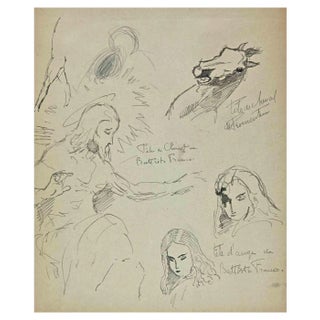 Norbert Meyre, The Sketches and Portrait, Original Drawing, Mid-20th Century For Sale