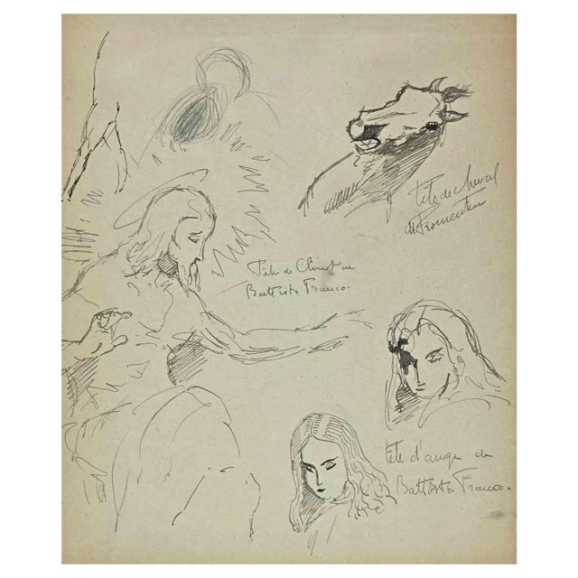 Norbert Meyre, The Sketches and Portrait, Original Drawing, Mid-20th Century For Sale