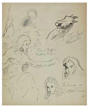 Norbert Meyre, The Sketches and Portrait, Original Drawing, Mid-20th Century