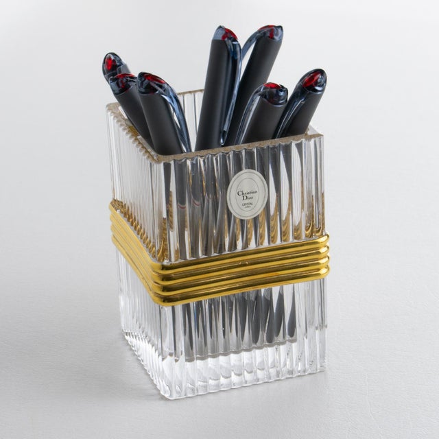 Glass Christian Dior Paris Crystal Desk Accessory Pencil Cup, circa 1990 For Sale - Image 7 of 16