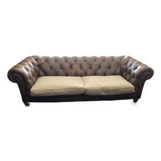 Rc Furniture Light Brown Tufted Leather Chesterfield Sofa For Sale