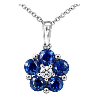 Late 20th Century 14K White Gold Diamond Sapphire Flower Slide Pendant Necklace For Sale