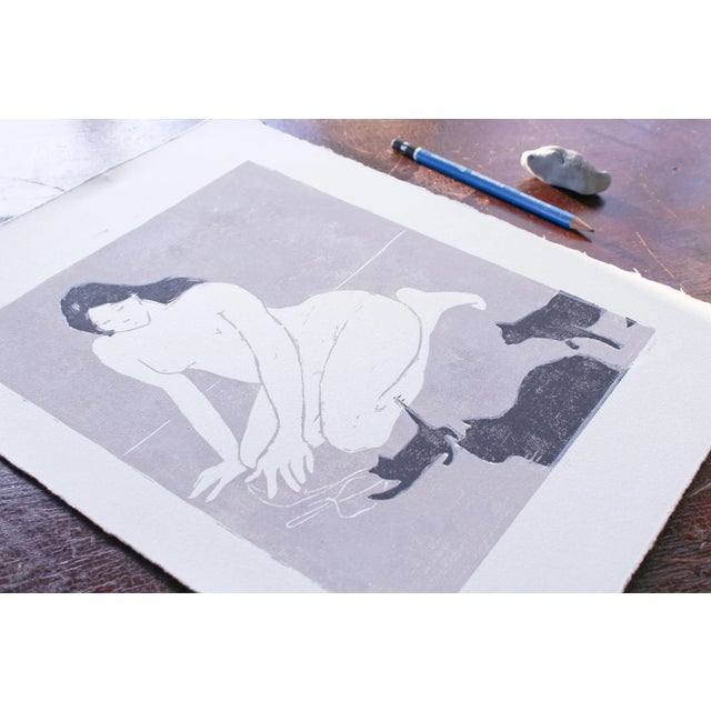 Cat Lady Original Woodblock Print by Michelle Farro For Sale In Philadelphia - Image 6 of 12