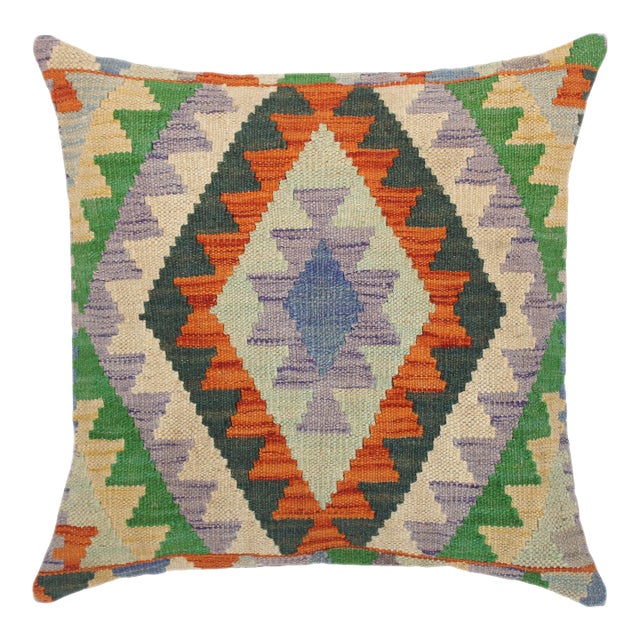 Geometric Turkish Cristine Hand Woven Kilim Throw Pillow For Sale