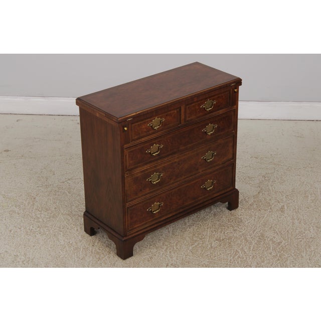 Baker Furniture Company Pair Baker George III Burl Walnut Bachelor Chests For Sale - Image 4 of 17