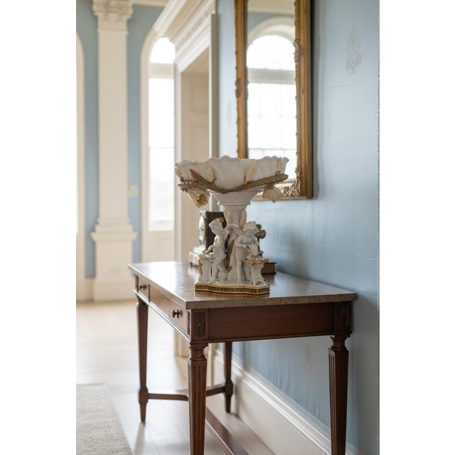 dramatic and beautifully detailed vintage figural compote inspired by classic French decorative porcelain. This statement...