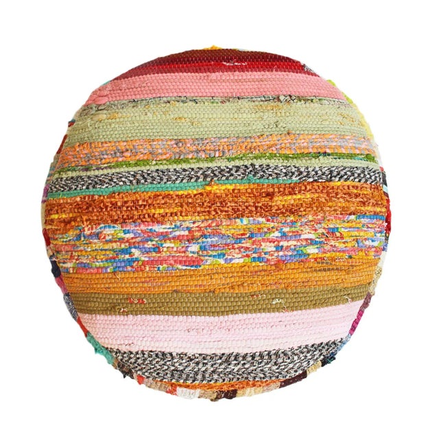 Indian Colorful Sari Rug Pouf Ottoman For Sale - Image 3 of 7
