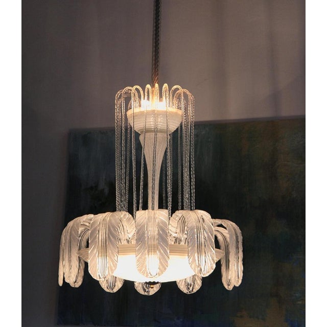 Glass White Pulegoso Glass Fountain Chandelier from Barovier, 1930s For Sale - Image 7 of 18