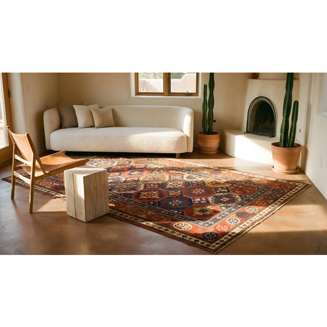1890s Blue Geometric Antique Caucasian Kazak Rug 4' X 8'2" Handknotted Wool Carpet For Sale - Image 9 of 9