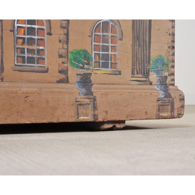 19th C. Country English Georgian House Facade Painted Trunk For Sale - Image 16 of 18