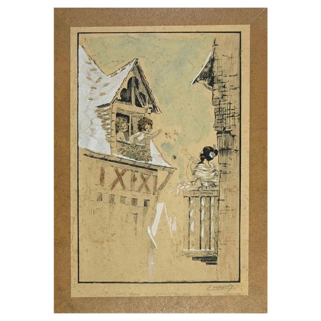 Alfred Renaudin (Naudy), Les Enfants à la Fenêtre, Early 20th Century, Retouched Etching For Sale