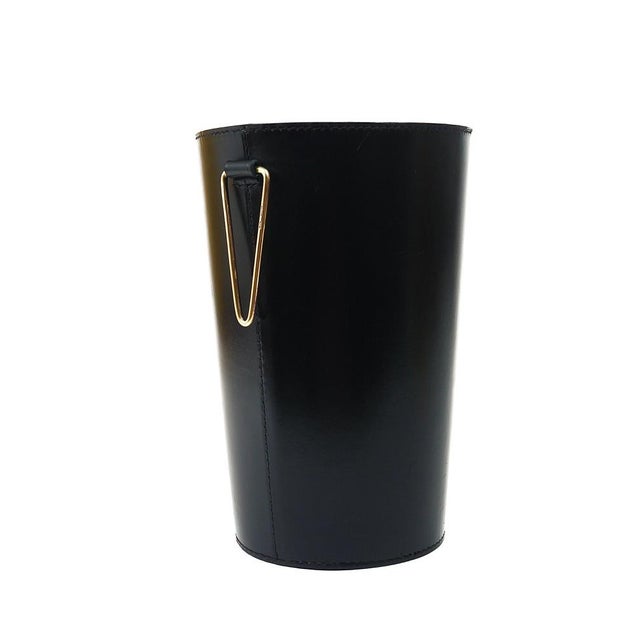 Mid-Century Black Leather & Brass Wastepaper Basket attributed to Carl Auböck, Austria, 1950s For Sale - Image 9 of 15