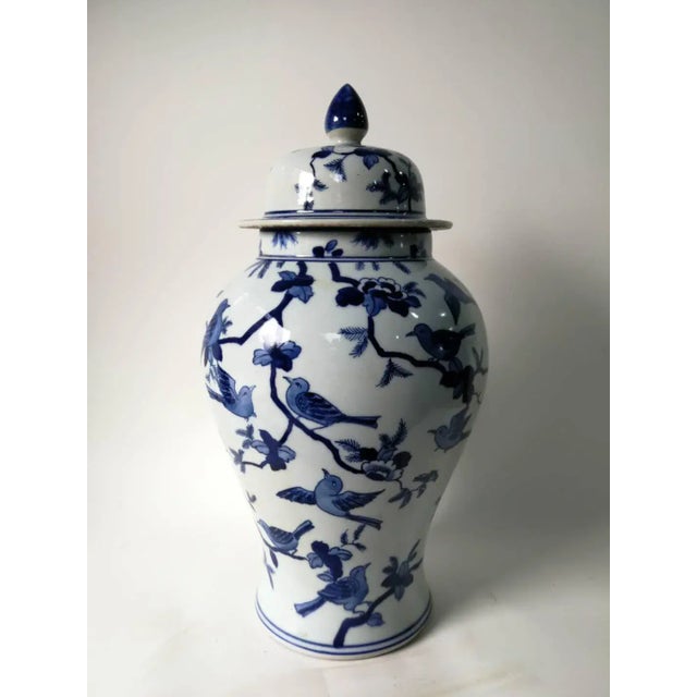 Chinese Blue and White Decorative Porcelain Ginger Jar With Birds on Tree For Sale - Image 4 of 11