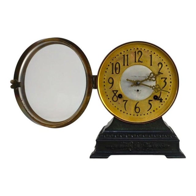 Seth Thomas “Grand Model” Copper & Brass Automatic 8-Day Alarm Clock C1920 For Sale - Image 6 of 11