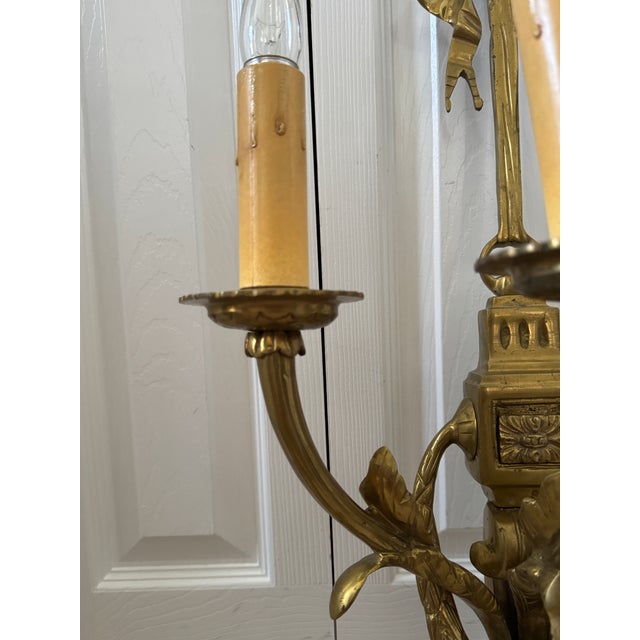 Mid 20th Century Louis XIV Solid Brass 3-Arm Wall Sconces W/Ribbons For Sale - Image 9 of 17