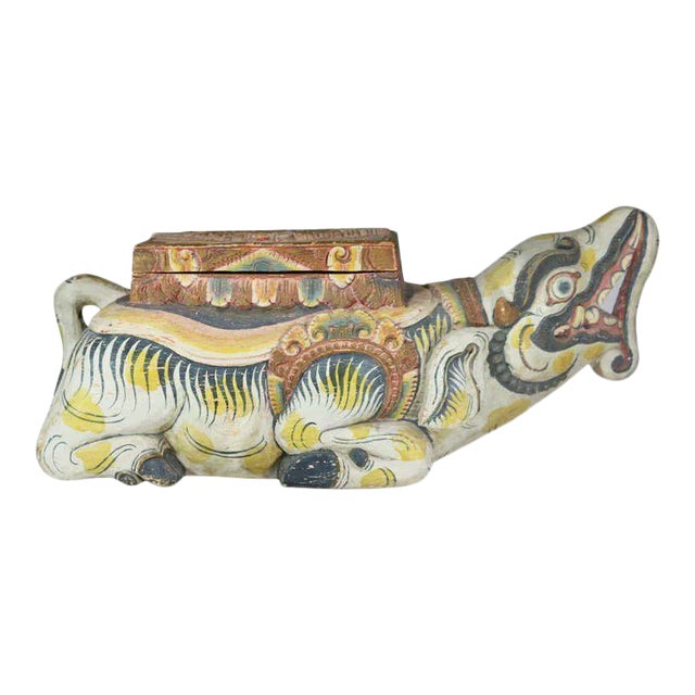Large Indonesian Carved Colorful Wood Mythical Animal Figural Box For Sale