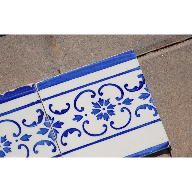 1920s Antique Art Deco Portuguese Blue & White Border Tiles Set of 7 For Sale - Image 10 of 11