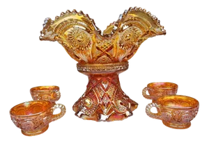 Plate and Glasses from Marigold Carnival, 1890s, Set of 6