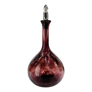 Amethyst Hand-Blown Ribbed Glass Decanter – Rough Pontil, Mid-Century For Sale