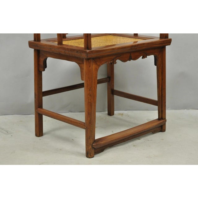 Antique Chinese Elm Hardwood Horseshoe Oriental Huanghuali Lounge Arm Chair For Sale - Image 9 of 16