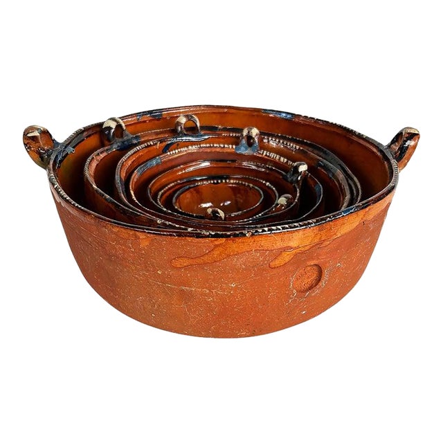 1970s Lugano, Italian Glazed Ceramic Terracotta Serving Bowls, Stamped Marks - Set of 7 For Sale